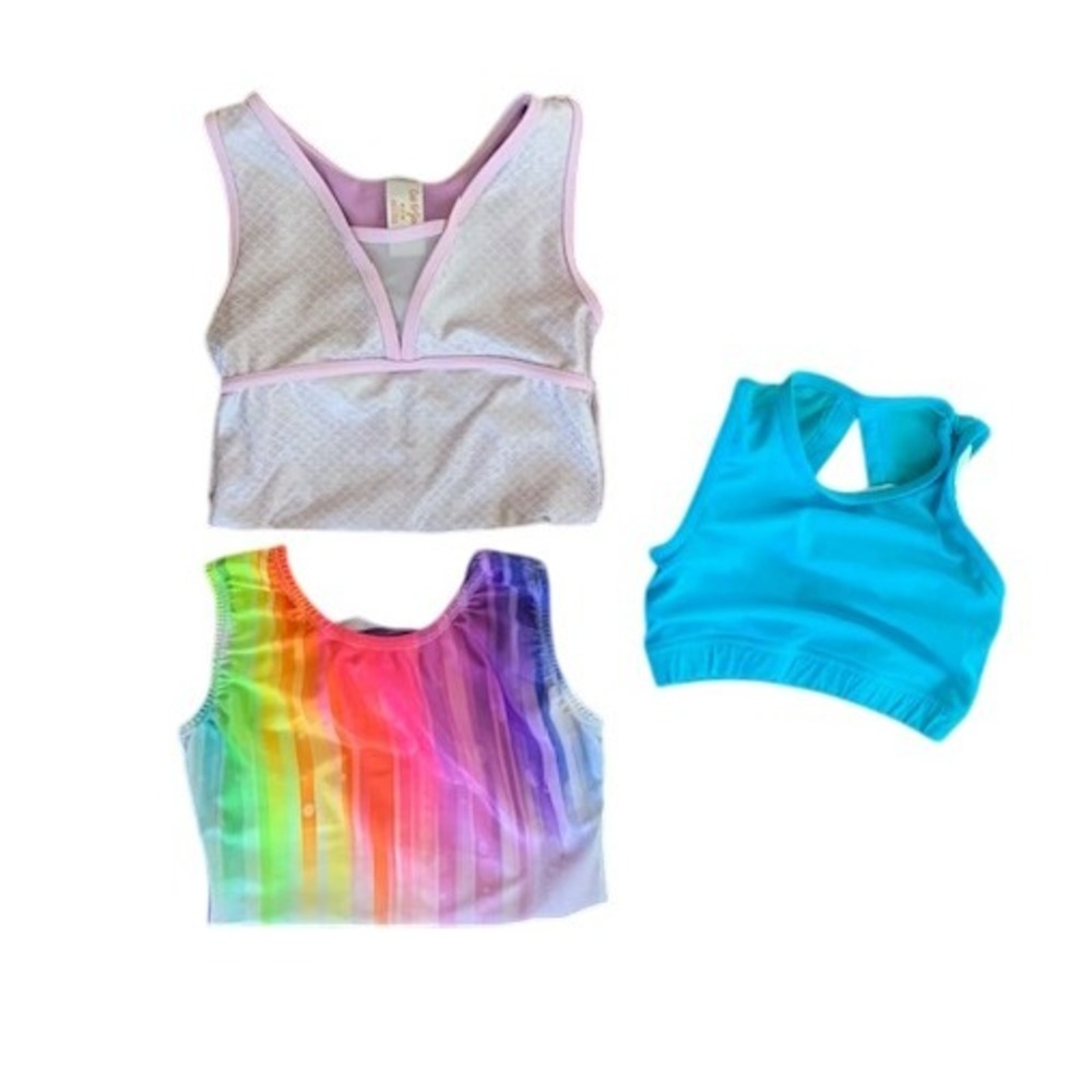 Kids Gymnastics Leotards Bundle 3pc Rainbow Purple Blue Athletic Wear Size M